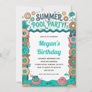 Doughnut end of summer pool party invitation