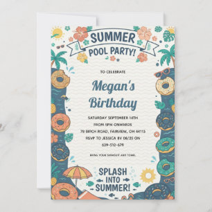 Doughnut end of summer pool party invitation