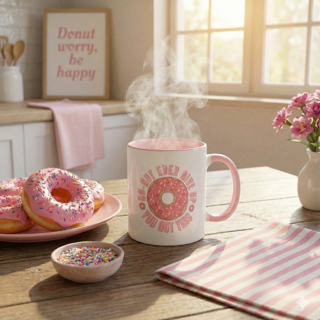 Doughnut Ever Give Up Mug (Encourage someone special with this, "Do-nut Ever Give Up" donut mug! )