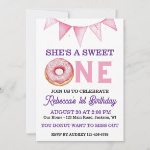 Doughnut First Birthday Invitation