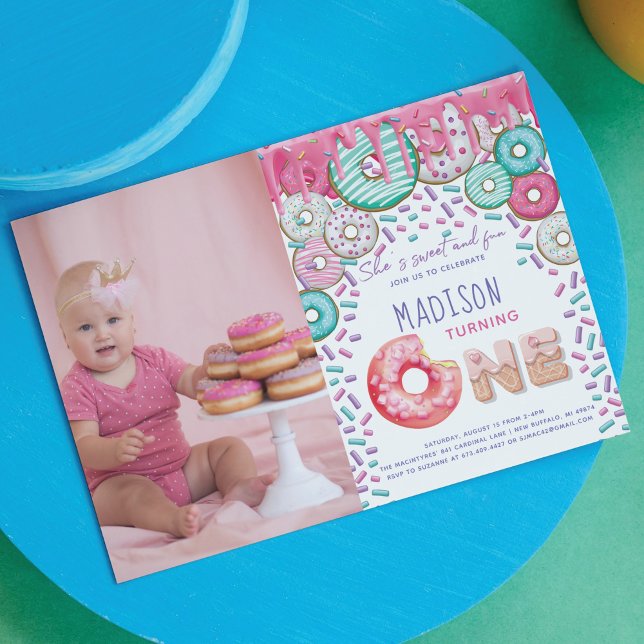 Doughnut First Birthday Invitation Sprinkles Photo (Creator Uploaded)