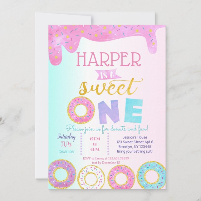 Doughnut First Birthday Party Invitations Sweet On (Front)