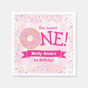 Doughnut First Birthday Rainbow Sprinkles Girl Pin Napkin