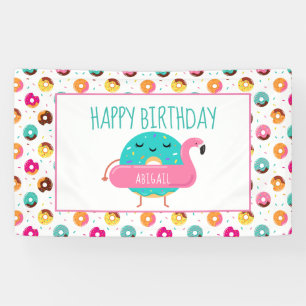 Doughnut Flamingo Birthday Pool Party Personalised Banner