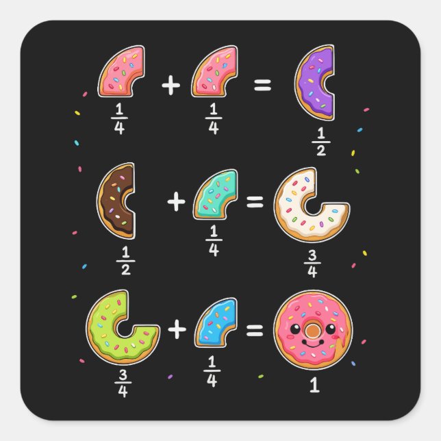 Doughnut Fractions Learning Math Humour Square Sticker (Front)