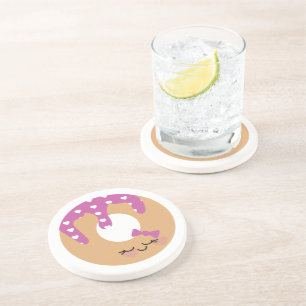 Doughnut Funny Cartoon Sprinkles Pink Purple Coaster