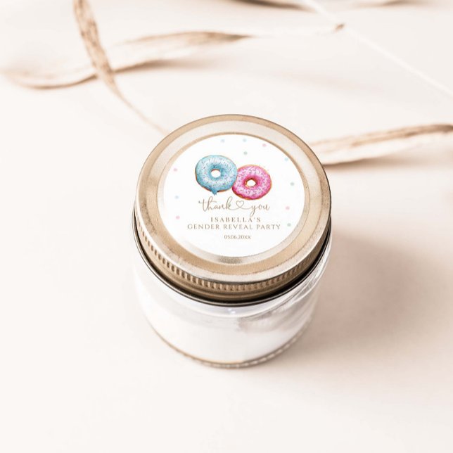 Doughnut Gender Reveal Boy Or Girl Party Classic Round Sticker (Creator Uploaded)