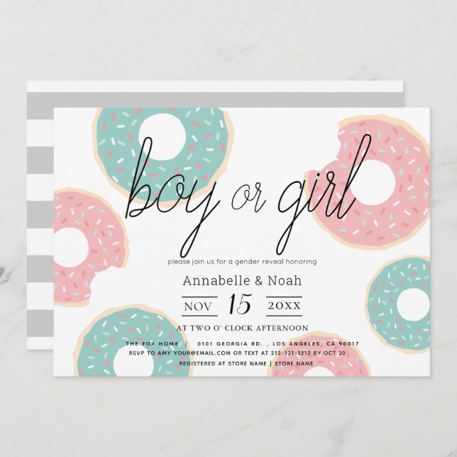 Doughnut Gender Reveal Pink & Green Invitation (Front/Back)