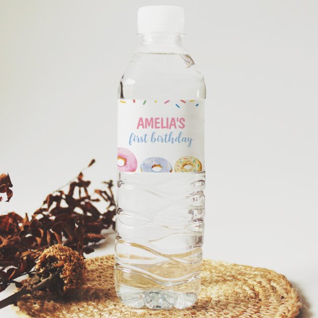 Doughnut Girl Birthday Water Bottle Label (Creator Uploaded)