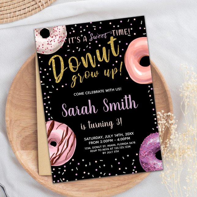 Doughnut Glitter Shadow Doughnut Birthday Invitati Invitation (Donut Glitter Shadow Donut Birthday Invitations)