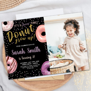 Doughnut Glitter Shadow Photo Doughnut Birthday Invitation
