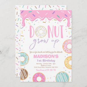 Doughnut Grow Up 1st Birthday Doughnut 1st Birthda Invitation
