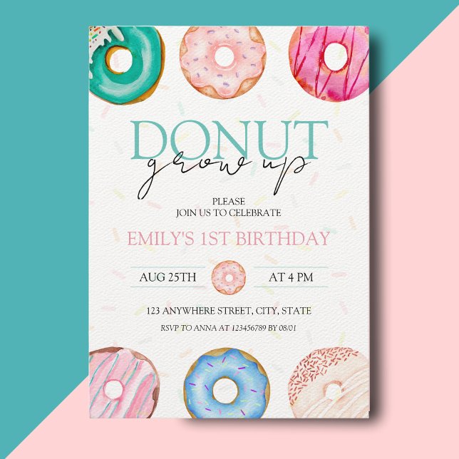 Doughnut Grow Up 1st birthday  Invitation (Creator Uploaded)