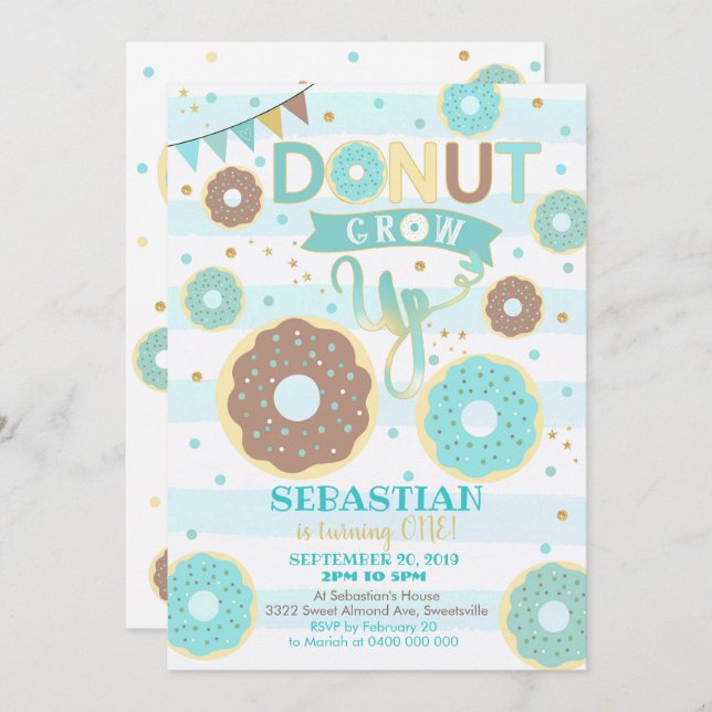 Doughnut Grow Up 1st Birthday Invitation Boy Dough (Front/Back)