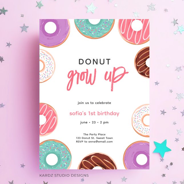 Doughnut grow up birthday Invitation (Customize this invitation for any kid's birthday party.)