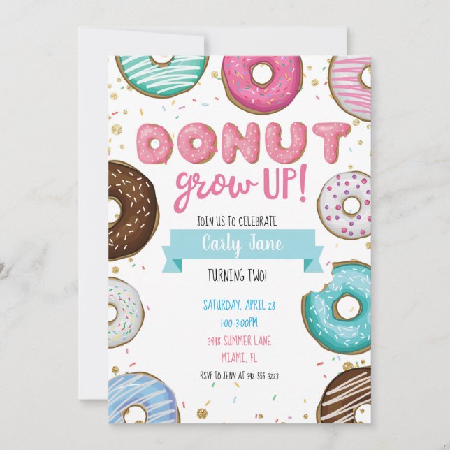 Doughnut Grow Up Birthday Invitation (Front)
