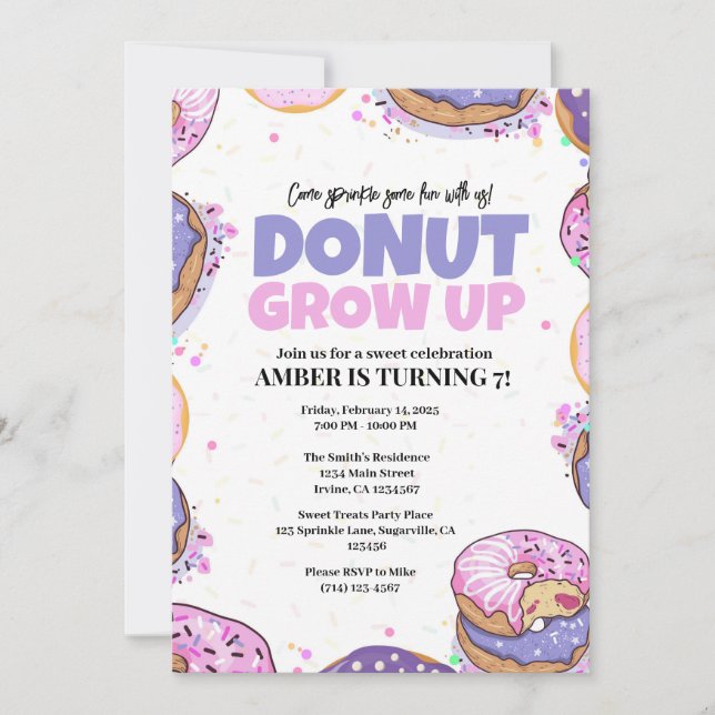 Doughnut Grow Up Birthday Invitation Template Any  (Front)