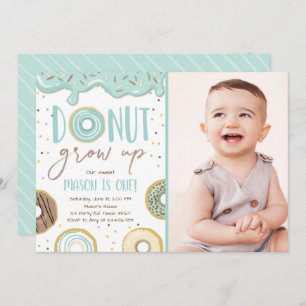 Doughnut Grow Up Blue Boy Birthday Party Invitation