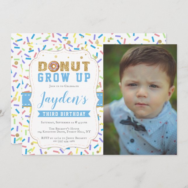 Doughnut Grow Up Boys Any Age Birthday Invitations (Front/Back)