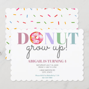 Doughnut Grow Up Cute Birthday sprinkles party kid Invitation