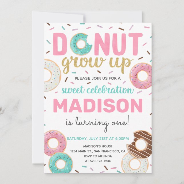Doughnut Grow Up Doughnut Birthday Invitation (Front)