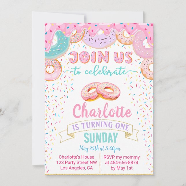Doughnut Grow Up Doughnut Birthday invitation (Front)
