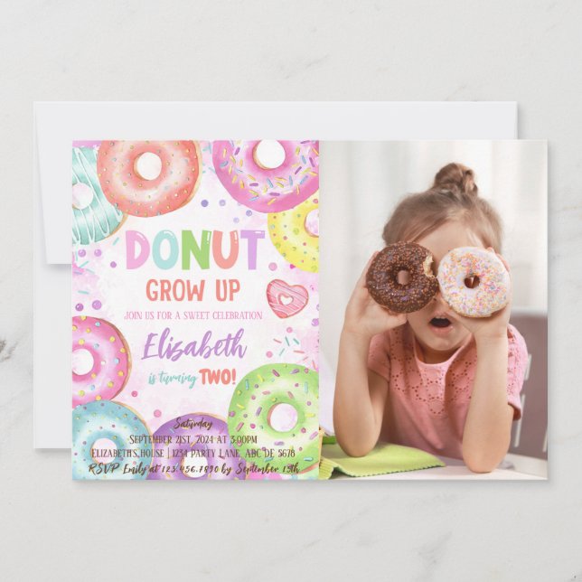 Doughnut Grow Up Doughnut Birthday Photo Invitation (Front)