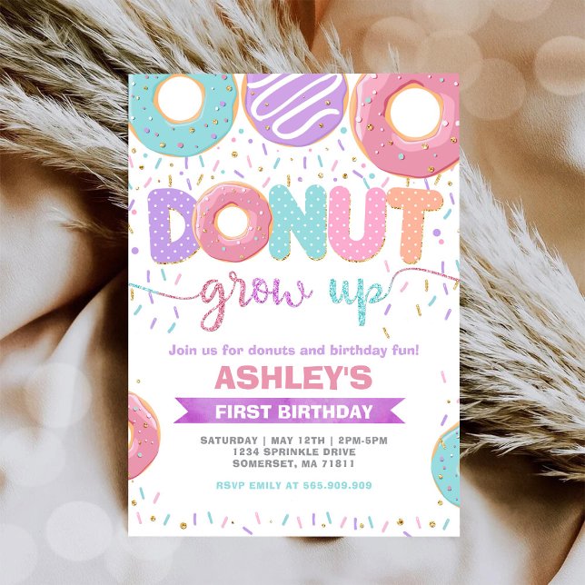 Doughnut Grow Up First 1st Birthday Invitation (Creator Uploaded)