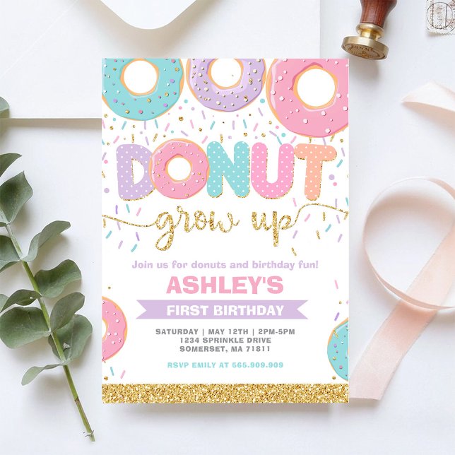 Doughnut Grow Up First 1st Birthday Invitation (Creator Uploaded)