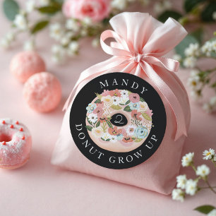Doughnut Grow Up Floral Blossom Doughnut Black Bir Classic Round Sticker