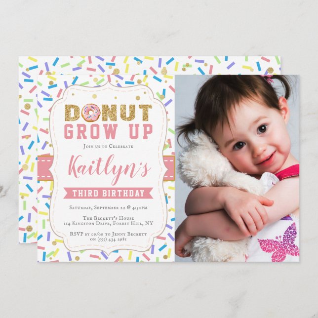 Doughnut Grow Up Girls Any Age Birthday Invitation (Front/Back)
