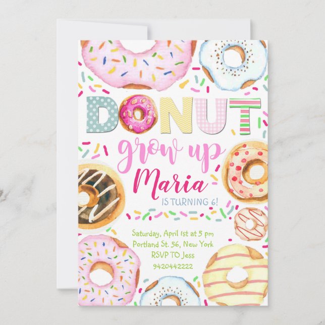 Doughnut grow up Kids Doughnut Birthday Invitation (Front)