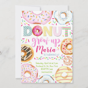 Doughnut grow up Kids Doughnut Birthday Invitation