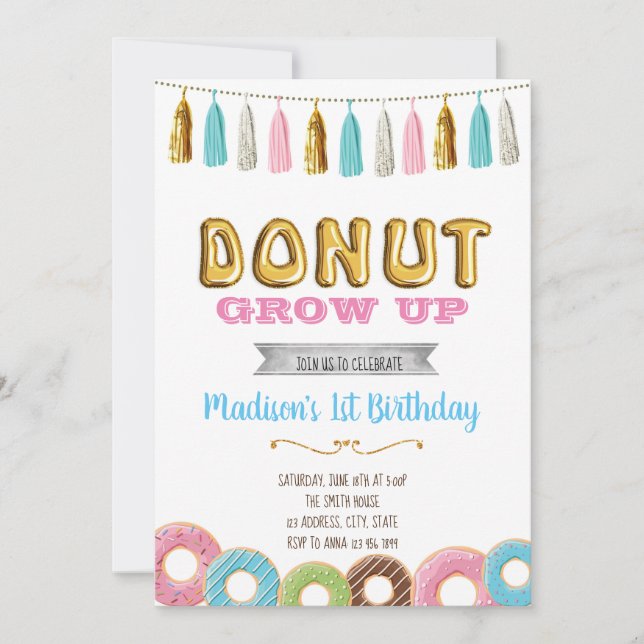Doughnut grow up party invitation (Front)