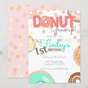 Doughnut Grow Up Theme Birthday little girl Brunch Invitation