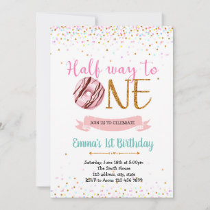 Doughnut haft way to one birthday theme invitation