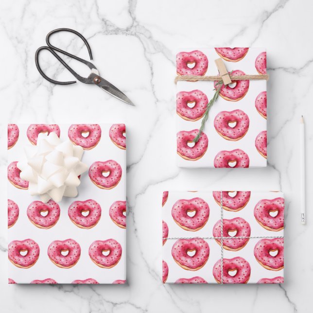 Doughnut Hearts of Love Wrapping Paper Sheet (Front)
