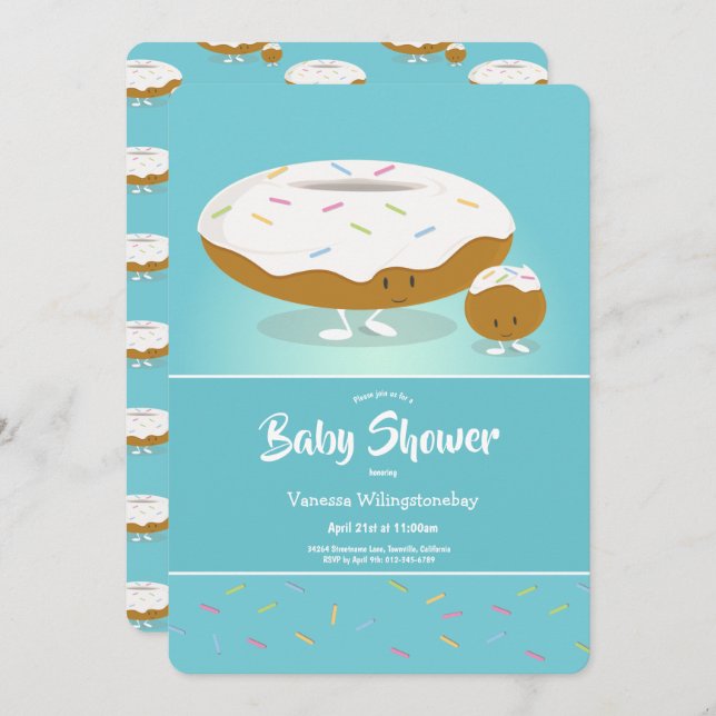 Doughnut Hole Sprinkles Cute Blue Baby Shower Invitation (Front/Back)