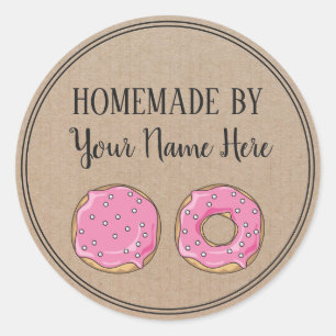 Doughnut Homemade By Vintage cute pink Craft Classic Round Sticker