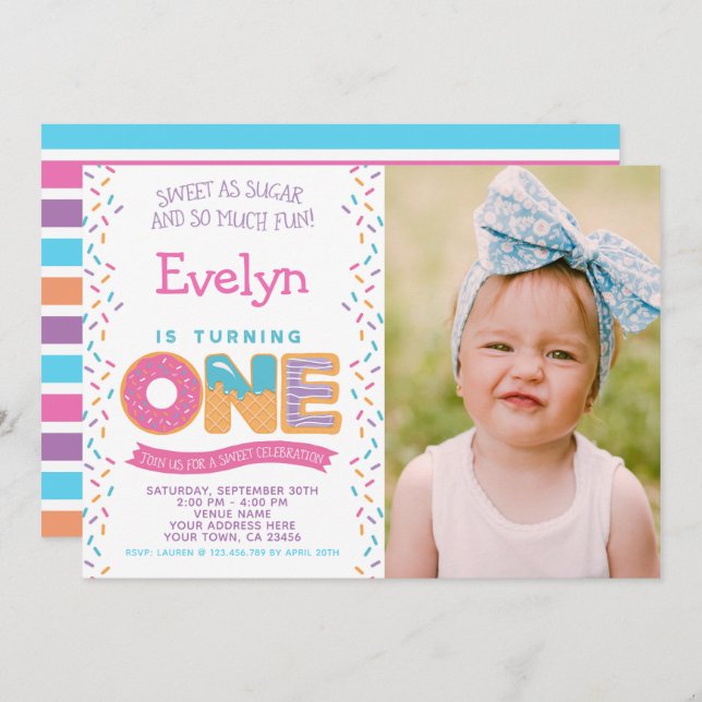 Doughnut Ice cream Cookie, Sweets Invitation W/ Ph (Front/Back)