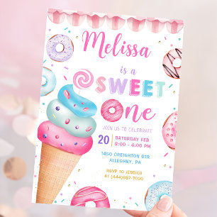 Doughnut Ice Cream Sweet One 1st Birthday Invitati Invitation