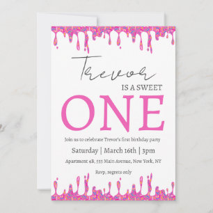 Doughnut illustration sweet one birthday invitation