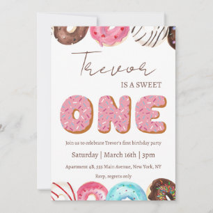 Doughnut illustration sweet one birthday invitation