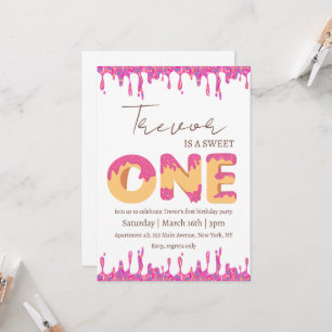 Doughnut illustration sweet one birthday invitation