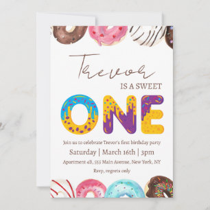 Doughnut illustration sweet one birthday invitation