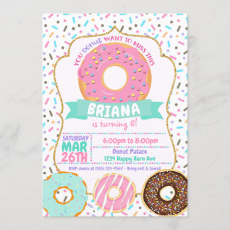 Doughnut Invitations, Pastel Gold Pink Doughnut In Invitation