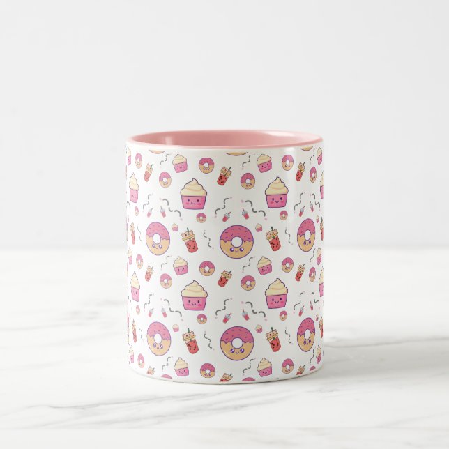 Doughnut Kawaii Cute Cupcake Pastel Colour Two-Tone Coffee Mug (Center)