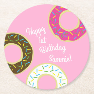 Doughnut Kid's Birthday Party Cute Round Paper Coaster