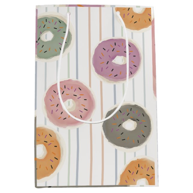 Doughnut Lover’s Pattern – Pastel Sprinkles & Stri Medium Gift Bag (Front)