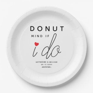 Doughnut Mind if I Do Red Heart Wedding Snack Paper Plate